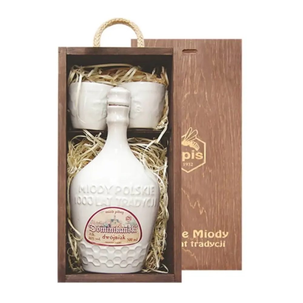 Miód Pitny Dominikański Dwójniak 16% 500 ml + 2 czarki