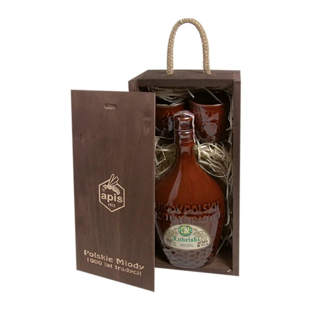 Miód Pitny Lubelski w Ciemnej Skrzynce 16% 750 ml + 2 czarki
