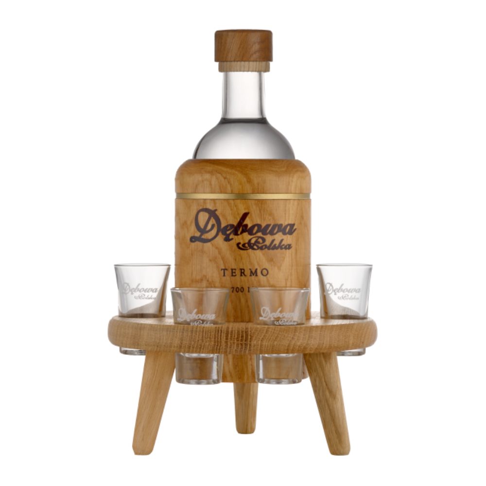 Wódka Dębowa Polska stolik dębowy+4 kieliszki 40% 700 ml
