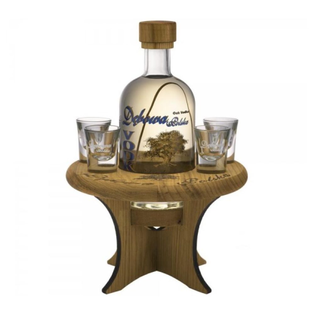 Wódka Dębowa Polska 40% 700 ml + Stolik dębowy + 4 kieliszki