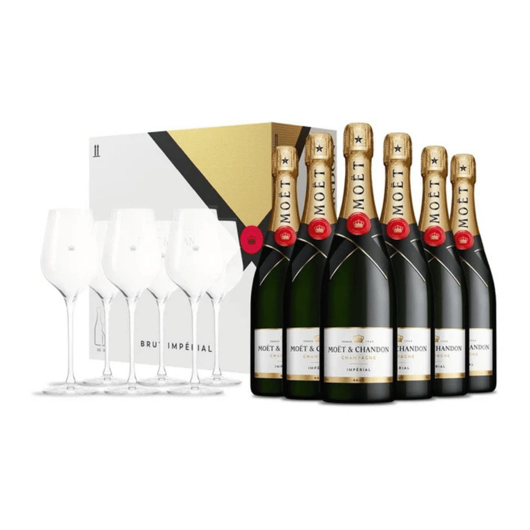 Zestaw Szampan Moet & Chandon Brut Imperial 6 x 750 ml + 6 kieliszków